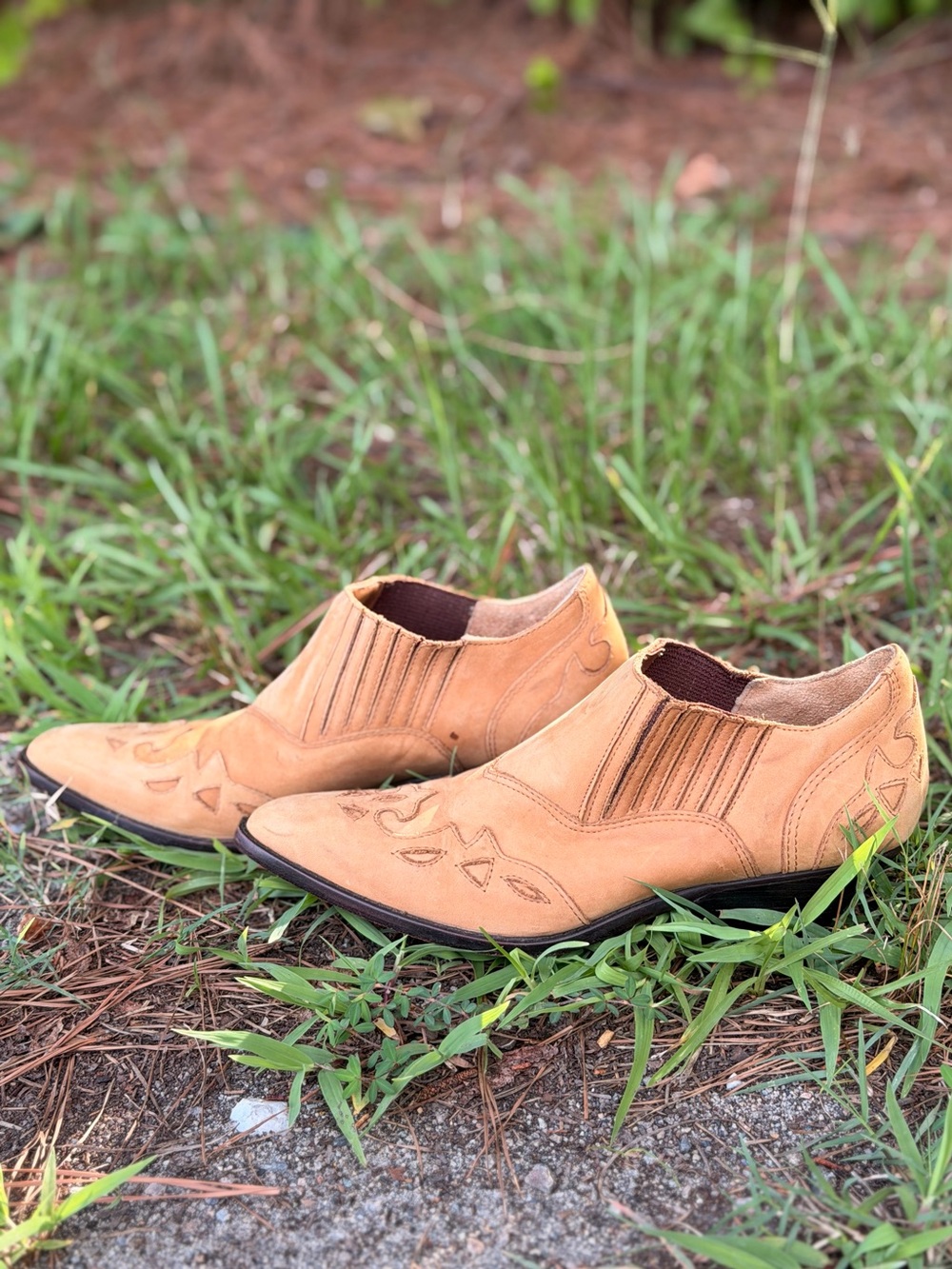 Circle S ‘Corral 2’ Tan Leather Western Ankle Boots Embroidered Size 8M - Picture 2 of 8